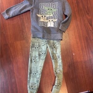 Kids Gray and Green Grogu Sweatshirt and Pants Set